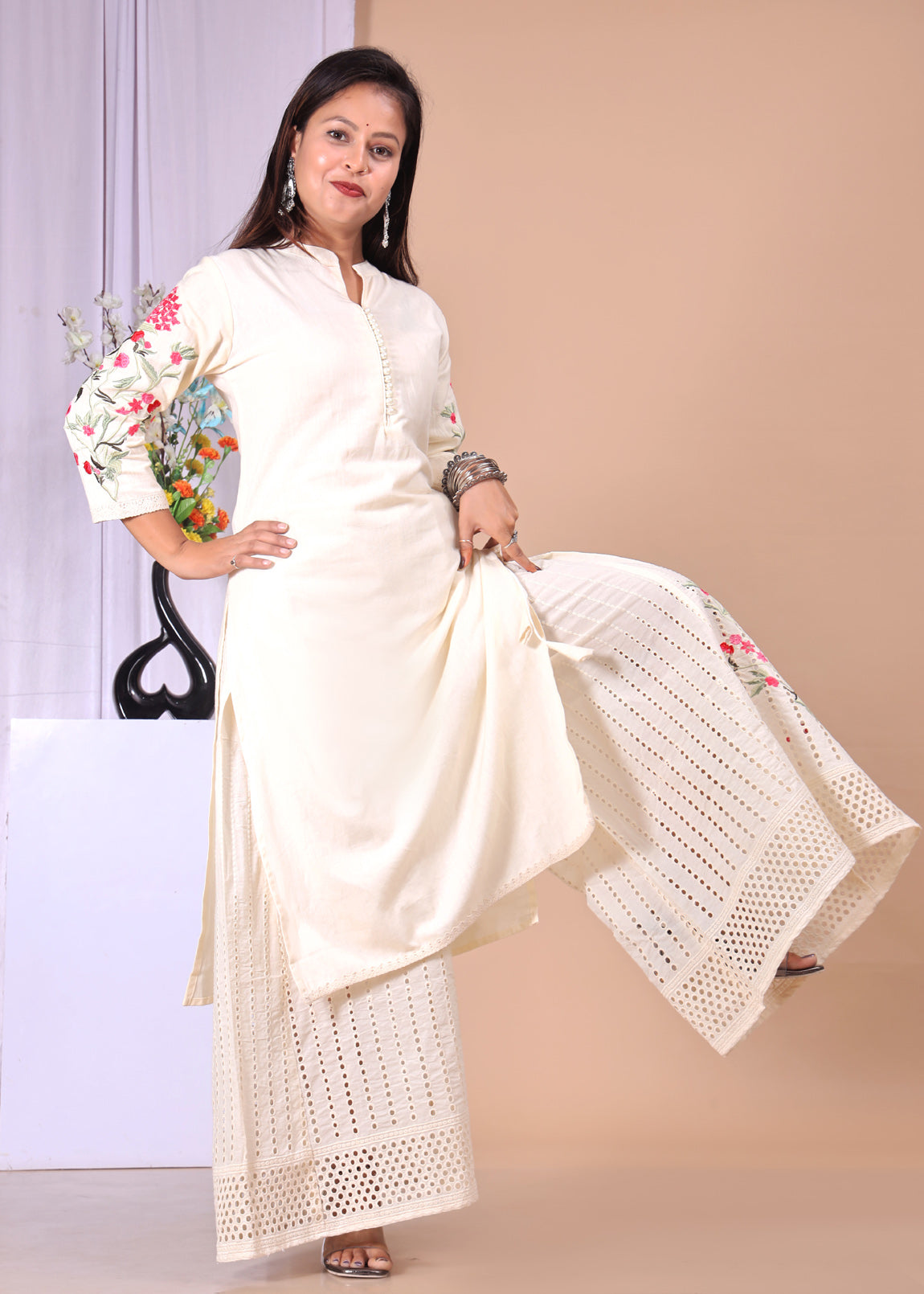 Aunika Women Kurta And Sharara suit Embroidered Work Cotton Blend