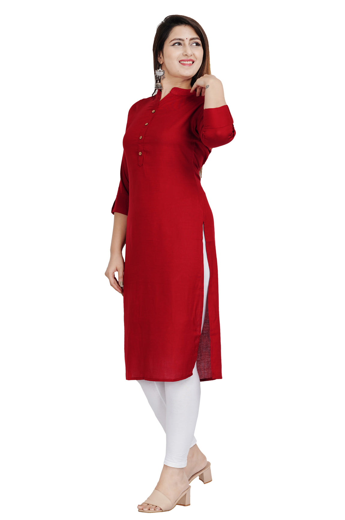Women's Rayon Stylish Straight Kurta (Red) - aunika