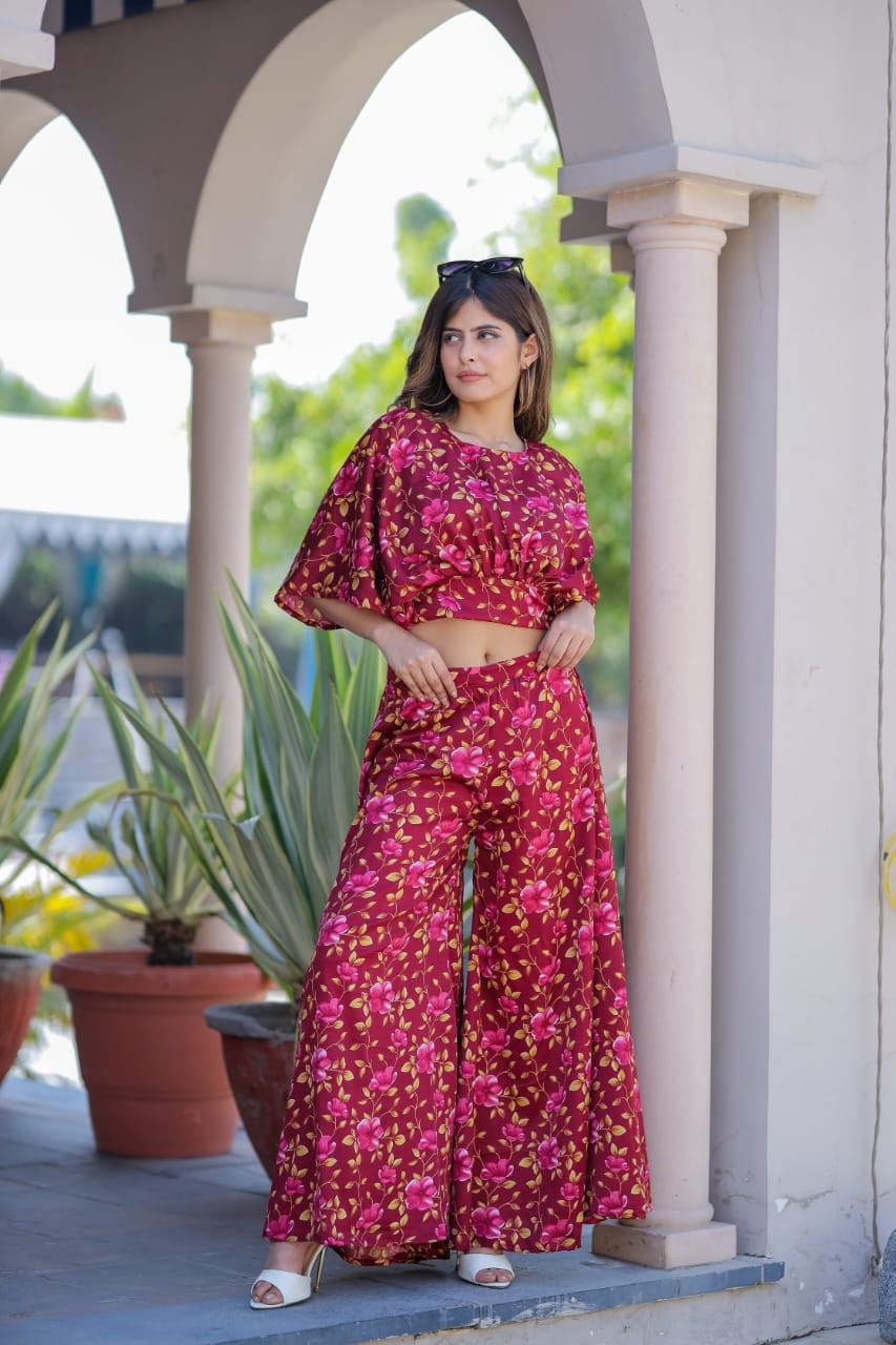 Maroon Zari and Sequins work with Bag Palazzo Suit Set For Girls – Seasons  Chennai
